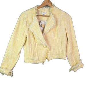 Cabi Cropped Blazer Yellow White M Textured Cotton Tailored Workwear Chic